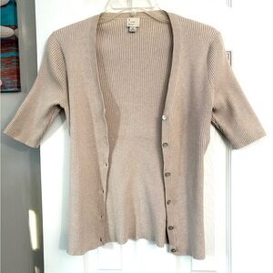 a new day Women's Tan Short Sleeve Cardigan Sweater